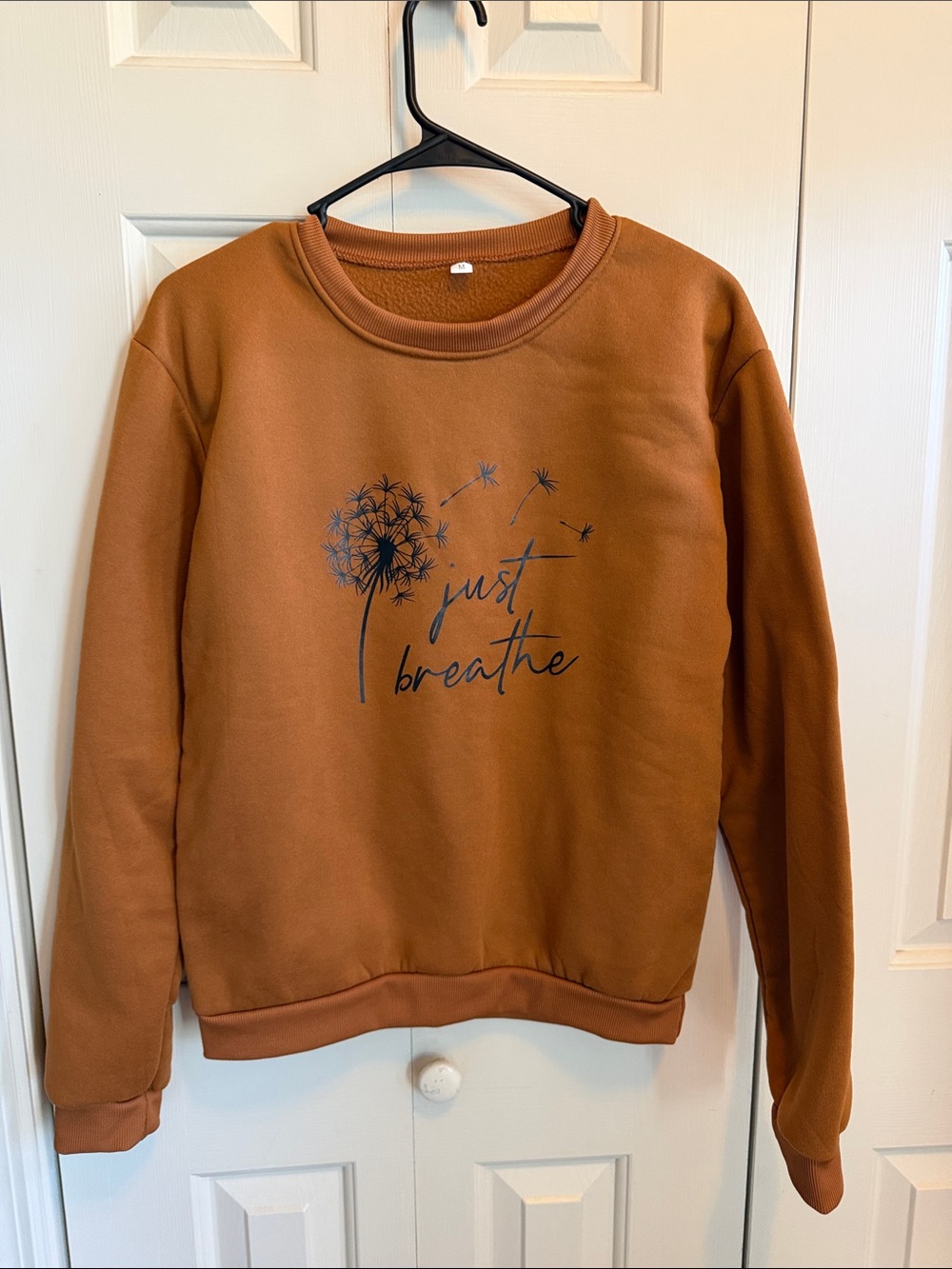 Crewneck Sweatshirt in Rust with 'Just Breathe' Graphic
